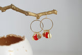 Delicate Red Berry & Gold Leaf Earrings