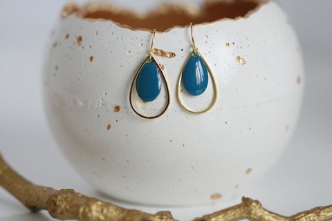 Delicate Enamel Drop Earrings | Blue & Gold