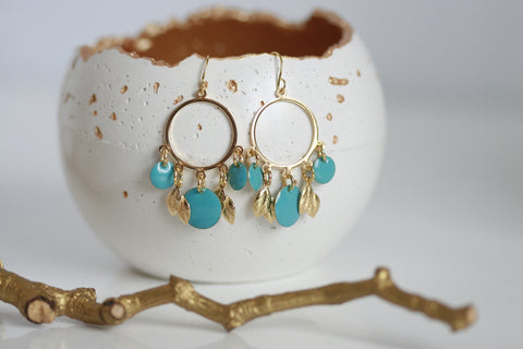 Delicate Turquoise & Gold Leaf Earrings