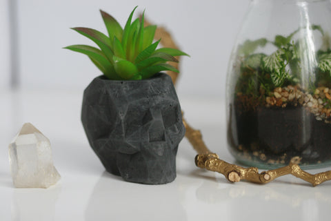 Faceted Concrete Skull Planter | Candleholder