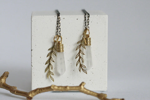 Clear Quartz and Brass Olive Branch Necklace | Peace and Hope - Kaiko Studio