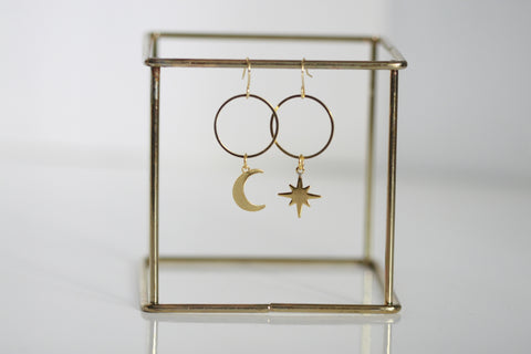 Delicate Moon & Star Earrings | Celestial