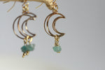 Crystal and Moon Earrings | Natural Apatite Crystal - Kaiko Studio