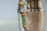 Crystal and Brass Statement Necklace | Natural Apatite and Quartz Crystal - Kaiko Studio