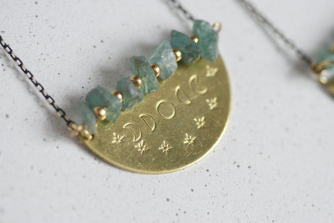 Crystal and Brass Statement Necklace | Natural Apatite Crystal - Kaiko Studio