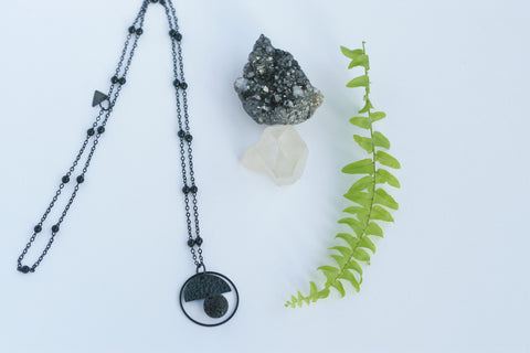 Black Moon and Lava Necklace | Aromatherapy Jewellery - Kaiko Studio