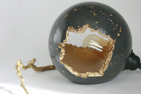 Large Concrete Sphere Table Lamp with Edison Bulb | Concrete Light - Kaiko Studio